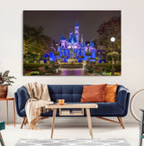 63560-MGV-CV-36X24-Fairy Tale Castle Wall Art – Magical Night Scene Canvas Print with Lights and Gardens, Fantasy Architecture Artwork for Living