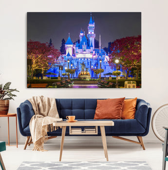 66710-MGV-CV-36X24-Enchanted Castle Wall Art – Magical Night Scene Canvas Print with Glowing Lights, Fantasy Architecture Artwork for Living Room,