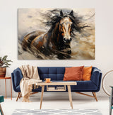 53001-MGV-CV-36X24-Wild Horse Wall Art – Majestic Stallion Canvas Print with Flowing Mane, Rustic Western Style Painting for Living Room, Office or