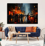 32816-MGV-CV-36X24-City Jazz Night Wall Art – Modern Abstract Urban Street Scene Canvas Print, Moody Music-Themed Decor for Living Room, Office, or