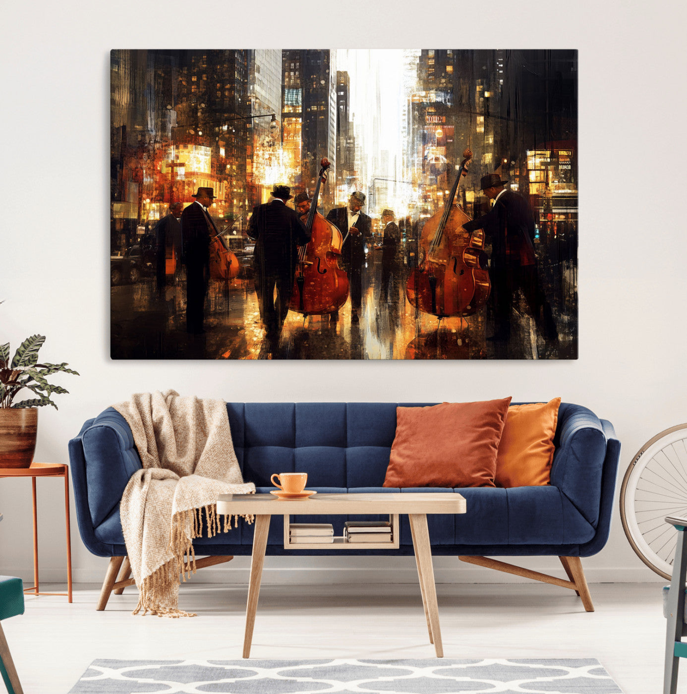 58782-MGV-CV-36X24-Jazz Musicians Cityscape Wall Art – Vibrant Urban Night Canvas Print, Elegant Music Themed Decor for Living Room, Office, or Music