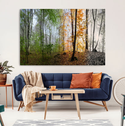 95317-MGV-CV-36X24-Four Seasons Forest Wall Art – Panoramic Nature Canvas Print Showing Spring, Summer, Autumn and Winter Landscape for Living Room,