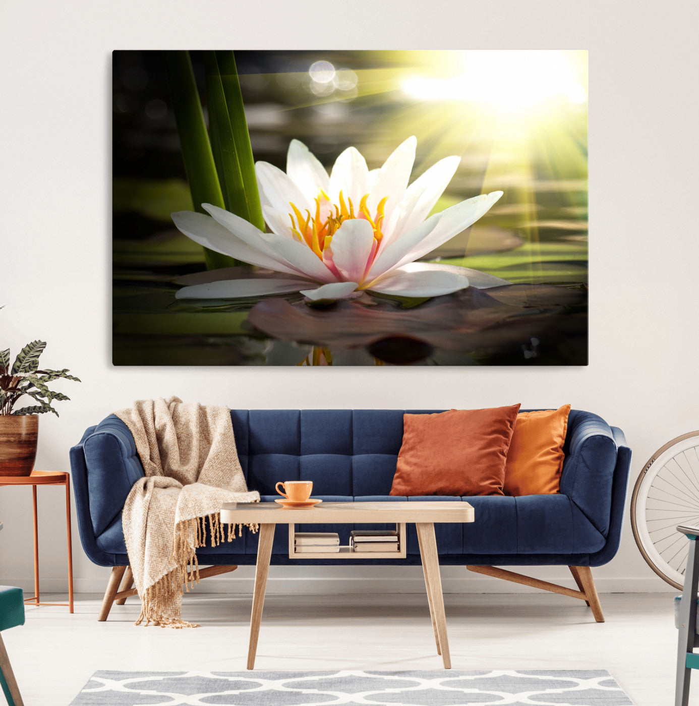 60352-MGV-CV-36X24-White Water Lily Wall Art – Lotus Flower Canvas Print with Sunlight Reflection, Peaceful Botanical Artwork for Living Room,