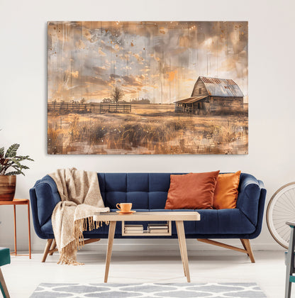 FARM2-MGV-CV-36X24-Rustic Farmhouse Wall Art Canvas Print, Framed Old Barn Art Picture Print, Southwestern Farmhouse Perfect Rustic Decor Artwork