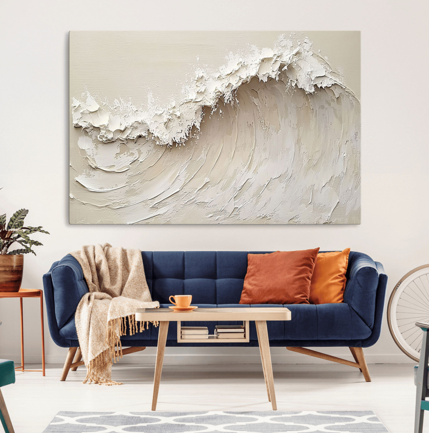 45175-MGV-CV-36X24-Textured Wave Wall Art Canvas Print, Framed Minimal Seascape Art Picture Print, Elegant Wave Perfect Modern Coastal Decor Artwork