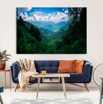 74439378-MGV-CV-36X24-Tropical Jungle Wall Art Canvas Print, Framed Lush Valley Art Picture Print, Forest Mountains Perfect Tropical Wilderness Decor