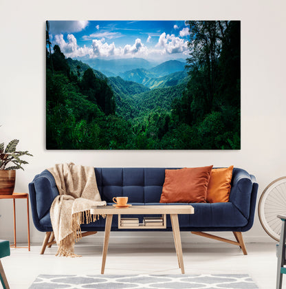 74439378-MGV-CV-36X24-Tropical Jungle Wall Art Canvas Print, Framed Lush Valley Art Picture Print, Forest Mountains Perfect Tropical Wilderness Decor