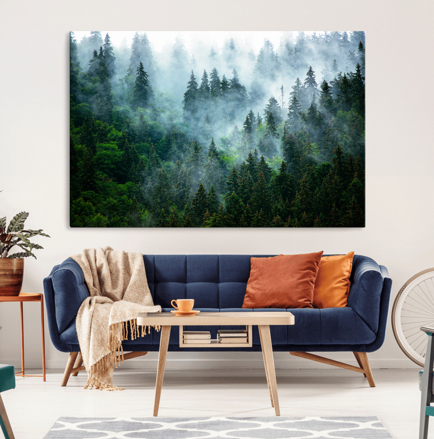17393683-MGV-CV-36X24-Misty Forest Art Wall Art Canvas Print, Framed Foggy Mountain Art Art Picture Print, Scenic Wall Print Perfect Decor Artwork