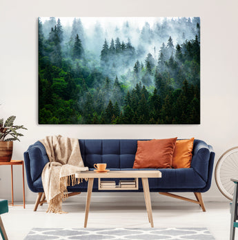 17393683-MGV-CV-36X24-Misty Forest Art Wall Art Canvas Print, Framed Foggy Mountain Art Art Picture Print, Scenic Wall Print Perfect Decor Artwork