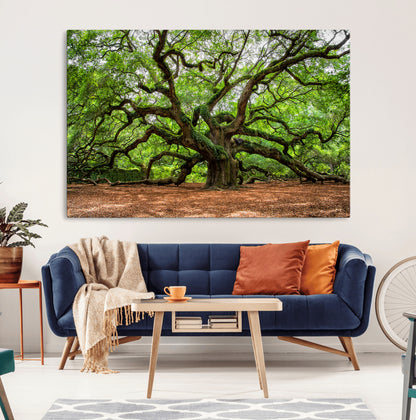 51255351-MGV-CV-36X24-Ancient Tree Wall Art – Majestic Oak Canvas Print, Large Nature Photography, Sacred Forest Landscape Wall Décor, Wisdom Tree
