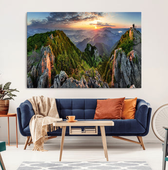 51582565-MGV-CV-36X24-Mountain Sunrise Panorama Wall Art – Scenic Landscape Canvas Print, Hiking Adventure Nature Photography, Large Mountain Range Wall
