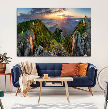 51582565-MGV-CV-36X24-Mountain Sunrise Panorama Wall Art – Scenic Landscape Canvas Print, Hiking Adventure Nature Photography, Large Mountain Range Wall