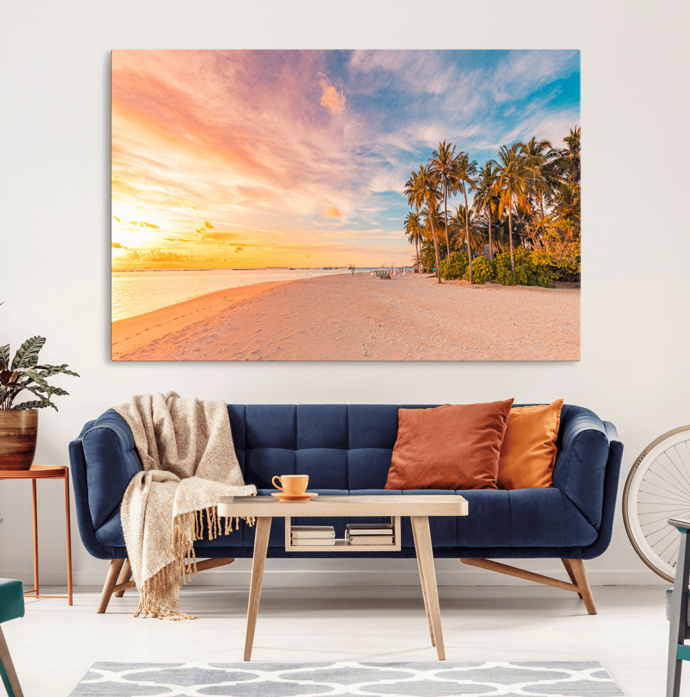 41542880-MGV-CV-36X24-Tropical Beach Wall Art Canvas Print, Framed Palm Trees Art Picture Print, Sunset Shore Perfect Tropical Coastal Decor Artwork