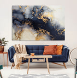 41136487-MGV-CV-36X24-Black Marble Wall Art Canvas Print, Framed Gold Veins Art Picture Print, Abstract Texture Perfect Moody Luxe Decor Artwork