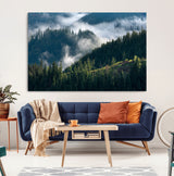 84598503-MGV-CV-36X24-Misty Forest Wall Art Canvas Print, Framed Pine Hills Art Picture Print, Moody Hills Perfect Moody Woodland Decor Artwork
