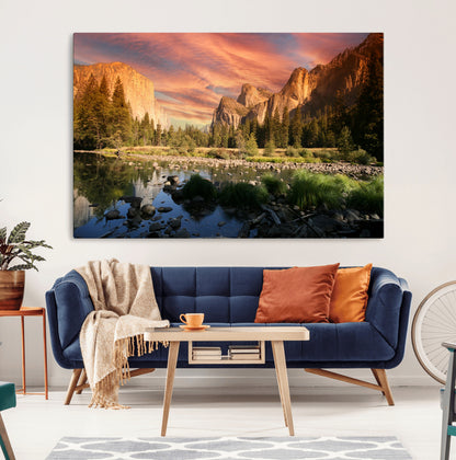 31199457-MGV-CV-36X24-Yosemite Valley Wall Art Canvas Print, Framed El Capitan Art Picture Print, Sunset Sky Perfect Vibrant Western Decor Artwork