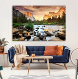 90956031-MGV-CV-36X24-Yosemite Valley Wall Art – Scenic Mountain River Landscape Canvas Print, Nature Photography for Living Room, Bedroom, Cabin,