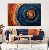 72209152-MGV-CV-36X24-Abstract Tree Ring Wall Art – Vibrant Blue Orange Wood Grain Canvas Print, Rustic Modern Nature Artwork for Living Room, Office,