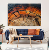 65909987-MGV-CV-36X24-Rustic Tree Ring Wall Art – Nature Inspired Wooden Texture Canvas Print, Modern Abstract Artwork for Living Room, Bedroom, Office