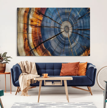 82059233-MGV-CV-36X24-Rustic Tree Ring Wall Art – Natural Wood Texture Canvas Print, Framed Abstract Tree Stump for Farmhouse, Log Cabin, Wooden House