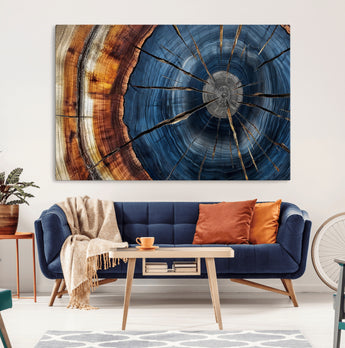 45268471-MGV-CV-36X24-Rustic Tree Ring Wall Art – Natural Wood Texture Canvas Print, Abstract Tree Stump Farmhouse Decor for Log Cabin, Wooden House or