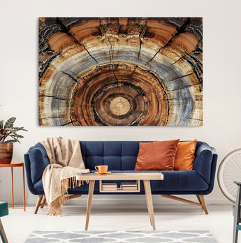 15184146-MGV-CV-36X24-Tree Rings Wall Art Canvas Print, Framed Wood Texture Art Picture Print, Rustic Pattern Perfect Rustic Organic Decor Artwork