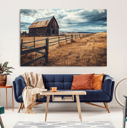 69356982-MGV-CV-36X24-Old Barn Wall Art Canvas Print, Framed Rustic Fence Art Picture Print, Wooden Farmhouse Perfect Rustic Farmhouse Decor Artwork