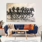 56089591-MGV-CV-36X24-Galloping Horses Wall Art Canvas Print, Framed Wild Stallions Art Picture Print, Horse Herd Sketch Perfect Monochrome Dynamic