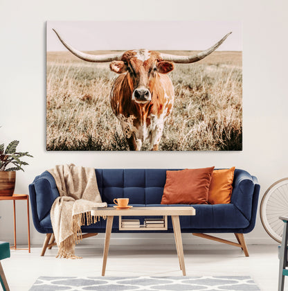 54986862-MGV-CV-36X24-Majestic Longhorn Wall Art – Canvas Print of Graceful Strength & Bold Spirit, Wild Plains Beauty Nature Inspired Rustic Decor for