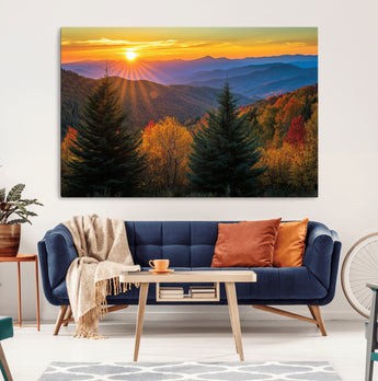 36964931-MGV-CV-36X24-Autumn Mountains Wall Art Canvas Print, Framed Sunset Glow Forest Art Picture Print, Golden Trees Perfect Vibrant Nature Decor