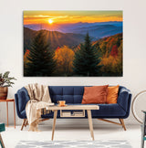 36964931-MGV-CV-36X24-Autumn Mountains Wall Art Canvas Print, Framed Sunset Glow Forest Art Picture Print, Golden Trees Perfect Vibrant Nature Decor