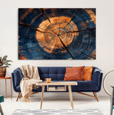 18975622-MGV-CV-36X24-Burnt Wood Wall Art Canvas Print, Framed Aged Timber Art Picture Print, Rustic Tree Slice Perfect Rustic Decor Artwork for Home,