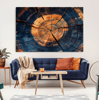 18975622-MGV-CV-36X24-Burnt Wood Wall Art Canvas Print, Framed Aged Timber Art Picture Print, Rustic Tree Slice Perfect Rustic Decor Artwork for Home,