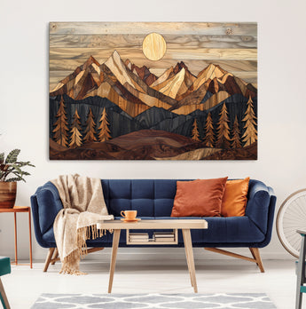 39116082-MGV-CV-36X24-Wood Mountain Landscape Wall Art Canvas Print, Framed Sunset Hills Art Picture Print, Abstract Nature Perfect Boho Decor Artwork