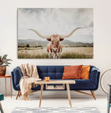 80054319-MGV-CV-36X24-Longhorn Wall Art – Rustic Western Canvas Print, Majestic Bull Artwork for Farmhouse, Ranch or Living Room