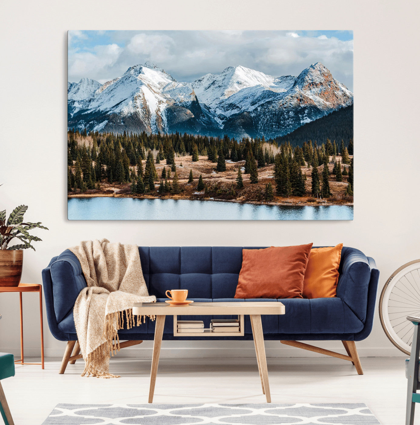 36247746-MGV-CV-36X24-Snowy Peaks Wall Art Canvas Print, Framed Alpine Lake Art Picture Print, Pine Forest Perfect Alpine Wilderness Decor Artwork