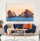 72996116-MGV-CV-36X24-El Arco Wall Art Canvas Print, Framed Cabo Rocks Art Picture Print, Ocean Arch Perfect Golden Coastal Landmark Decor Artwork