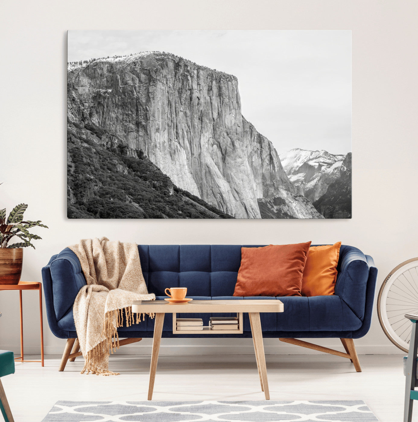 39393420-MGV-CV-36X24-El Capitan Wall Art Canvas Print, Framed Yosemite Cliff Art Picture Print, Monochrome Mountain Perfect Monochrome Sierra Decor