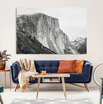 39393420-MGV-CV-36X24-El Capitan Wall Art Canvas Print, Framed Yosemite Cliff Art Picture Print, Monochrome Mountain Perfect Monochrome Sierra Decor