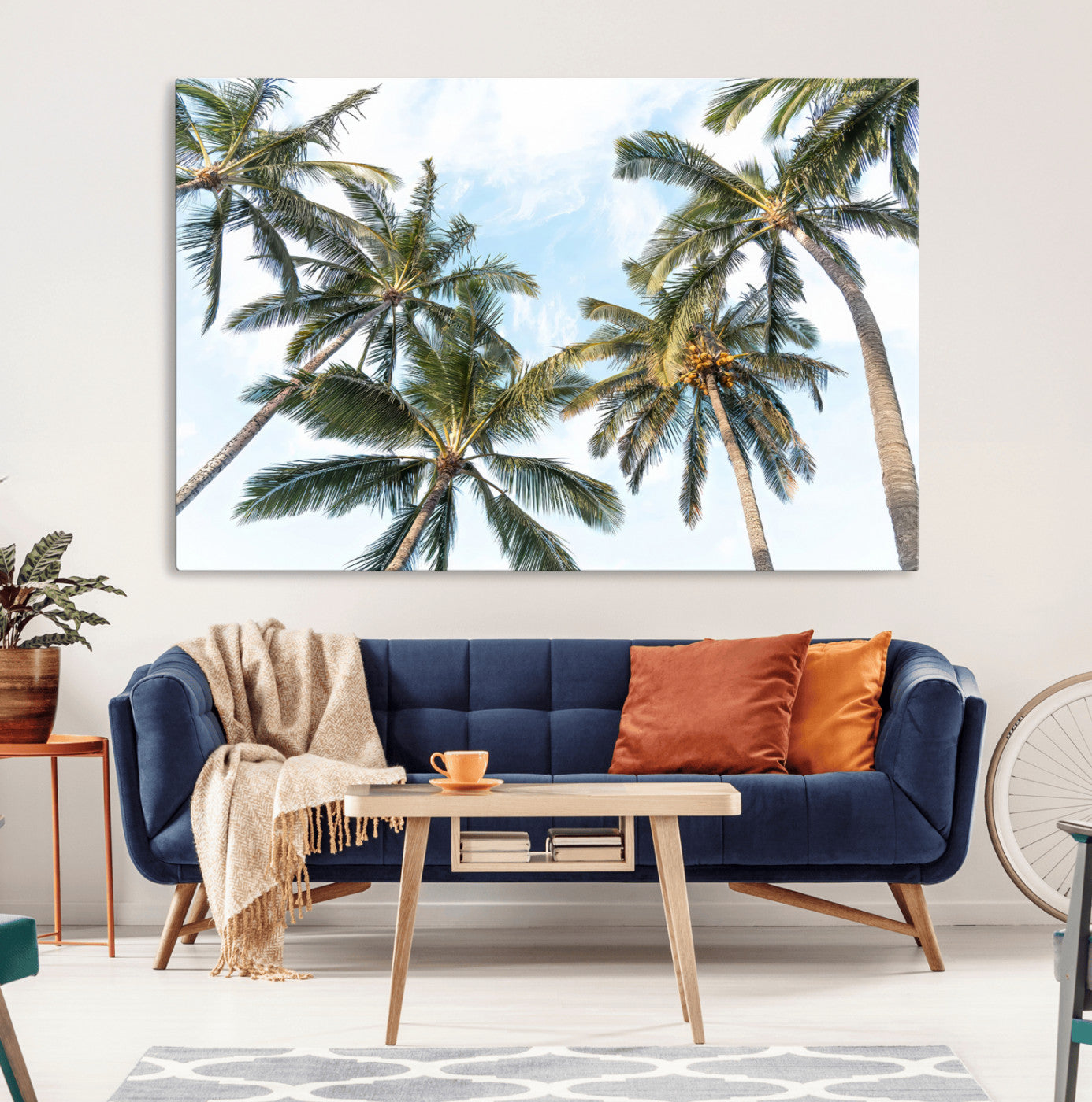 87247012-MGV-CV-36X24-Skyward Palm Trees Wall Art Canvas Print, Framed Tropical Sky Art Picture Print, Coconut Palm Perfect Tropical Skyview Decor