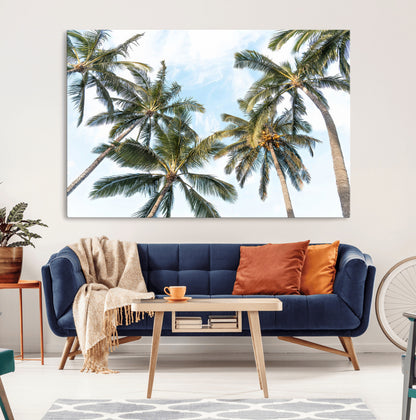 87247012-MGV-CV-36X24-Skyward Palm Trees Wall Art Canvas Print, Framed Tropical Sky Art Picture Print, Coconut Palm Perfect Tropical Skyview Decor