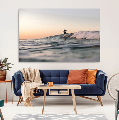 58502923-MGV-CV-36X24-Wave Rider Wall Art Canvas Print, Framed Ocean Wave Art Picture Print, Riding Surf Perfect Sunset Surf Decor Artwork