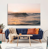 46299358-MGV-CV-36X24-Sunset Waves Wall Art Canvas Print, Framed Ocean Horizon Art Picture Print, Golden Water Perfect Golden Hour Coastal Decor Artwork