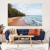 88125882-MGV-CV-36X24-Tropical Shoreline Wall Art Canvas Print, Framed Palm Trees Art Picture Print, Tropical Ocean Perfect Tropical Coastal Decor