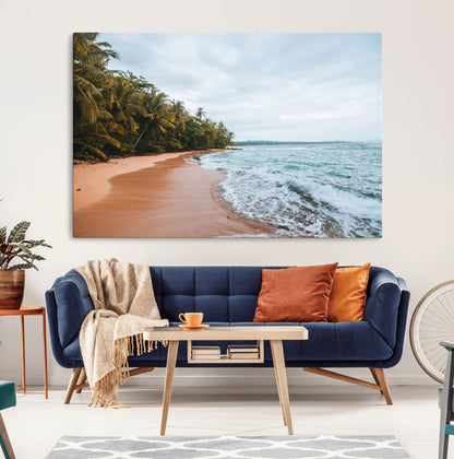 88125882-MGV-CV-36X24-Tropical Shoreline Wall Art Canvas Print, Framed Palm Trees Art Picture Print, Tropical Ocean Perfect Tropical Coastal Decor