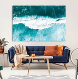 23828594-MGV-CV-36X24-Aerial Waves Wall Art Canvas Print, Framed Ocean Break Art Picture Print, Sea Foam Perfect Tropical Coastal Decor Artwork