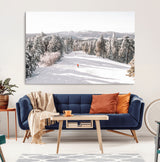 62119206-MGV-CV-36X24-Snowy Trail Wall Art Canvas Print, Framed Ski Slope Art Picture Print, Winter Pines Perfect Alpine Adventure Decor Artwork