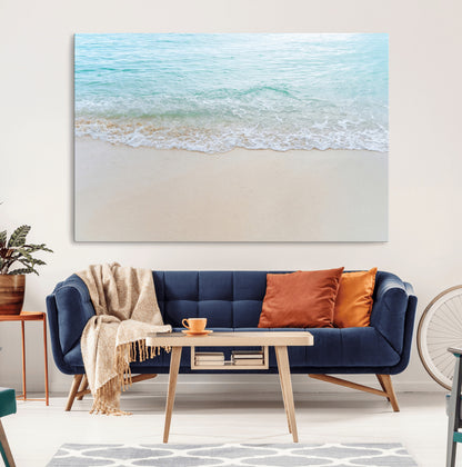 77194056-MGV-CV-36X24-Soft Shoreline Wall Art Canvas Print, Framed Gentle Waves Art Picture Print, Clear Water Perfect Minimalist Coastal Decor Artwork
