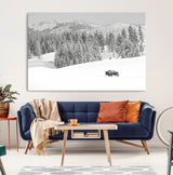 68081143-MGV-CV-36X24-Snowy Bison Wall Art Canvas Print, Framed Winter Forest Art Picture Print, Lone Bison Perfect Monochrome Winter Wild Decor Artwork