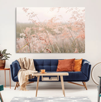 79164340-MGV-CV-36X24-Pastel Grasses Wall Art Canvas Print, Framed Soft Meadow Art Picture Print, Field in Breeze Perfect Pastel Minimal Decor Artwork